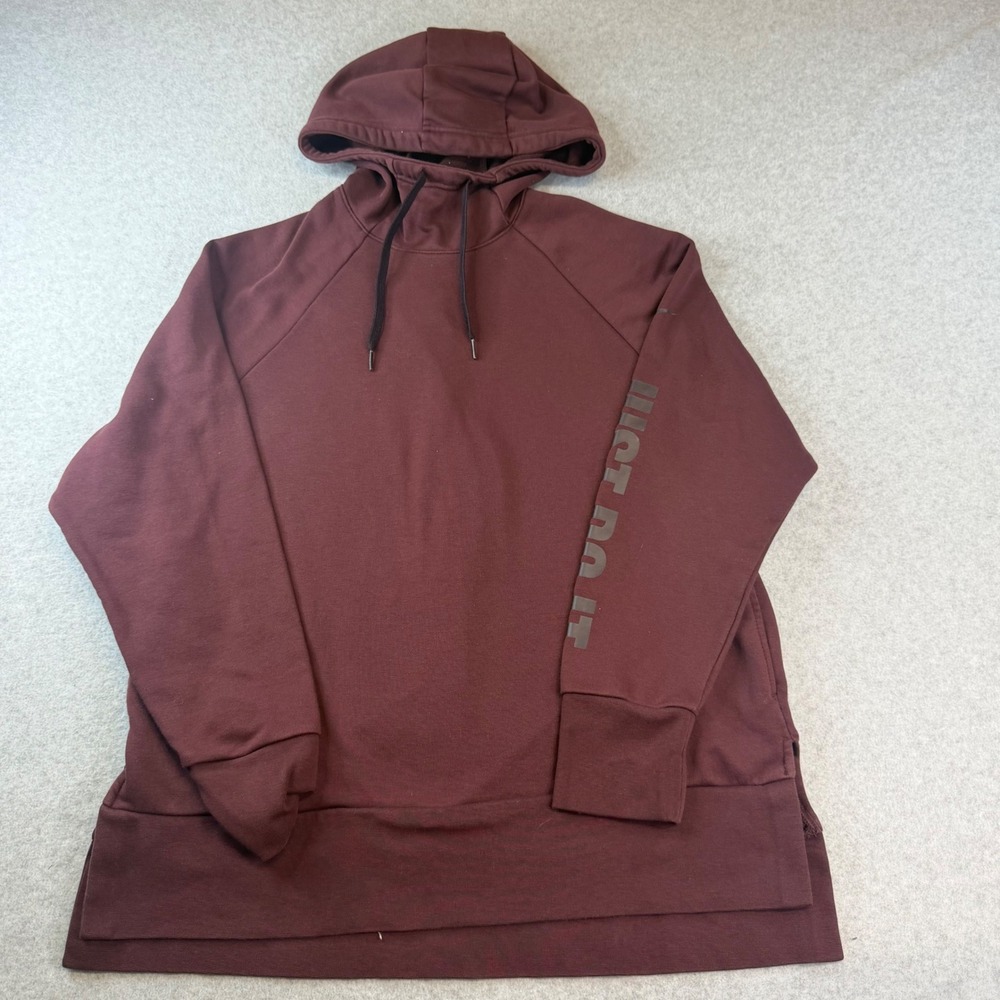Nike Dri-FIT Womens Large Burgundy Just Do It Sleeve Graphic Hoodie Sweatshirt
